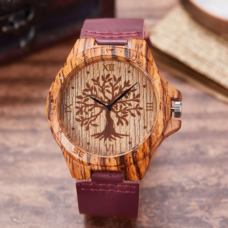 Reloj de pulsera de madera de imitación de árbol y ciervo para hombre y mujer, cronógrafo de imitación de Animal, caja acrílica, color marrón