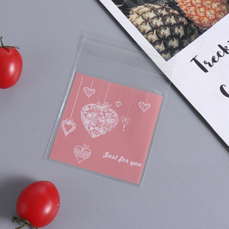 100 sztuk przezroczysty samoprzylepne małe OPP plastikowe etui torba na biżuterię bransoletka pakowanie prezentów Cookie opakowanie cukierków przechowywania: 7x7cm / Telpher Heart