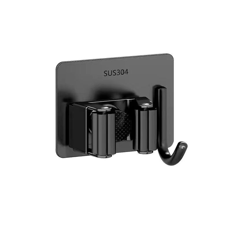 Soporte para fregona de acero inoxidable 304, autoadhesivo montado en la pared, para cocina y baño, colgador de escoba multiusos impermeable, gancho fuerte: Gris claro