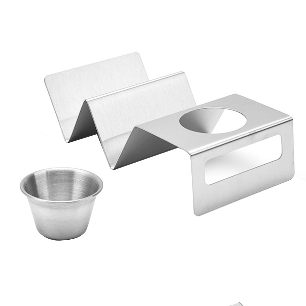Stainless Steel Taco Holder With Sauce Cup Dishwasher Safe Easy Clean Restaurant Kitchen Tool For Tortilla Pancake Burrito Stand