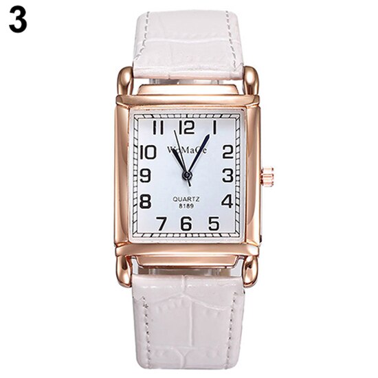 Unisex simple ur mænd kvinder imiteret læder bånd firkantet skive quartz analog casual armbåndsure часы мужские reloj: Hvid