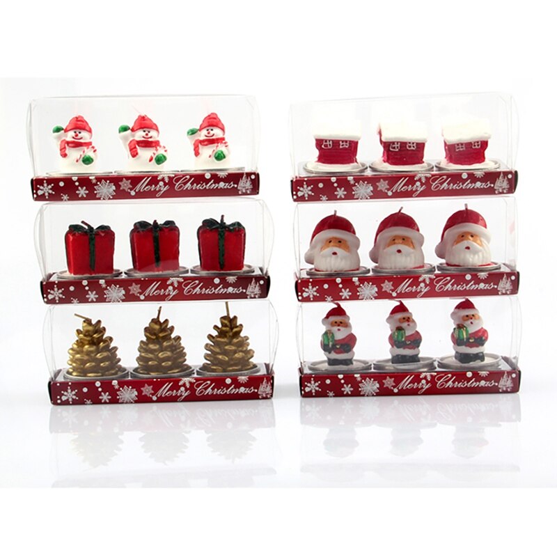 3 stks/set Christmas Party Decorations Kerstman Sneeuwpop Pine Cone Kaarsen Voor Viering Supplies