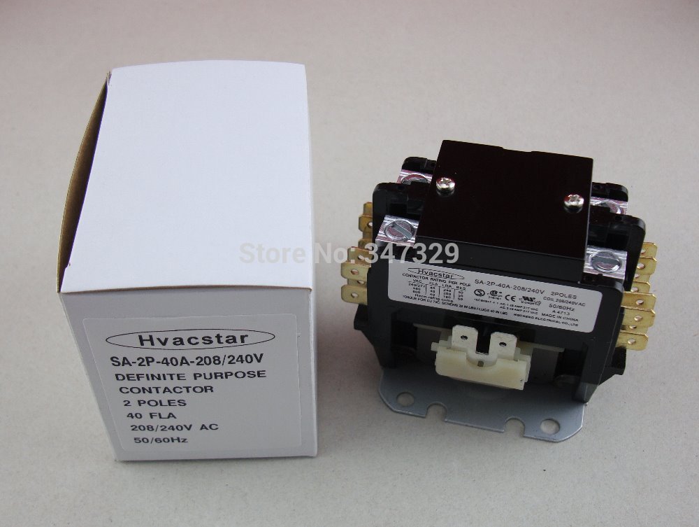 Hvacstar SA-2P-40A-208/240V Definite Purpose Contactor 2Poles 40FLA 208/240V AC Coil , DP Contactor, Air Conditioner Contactor