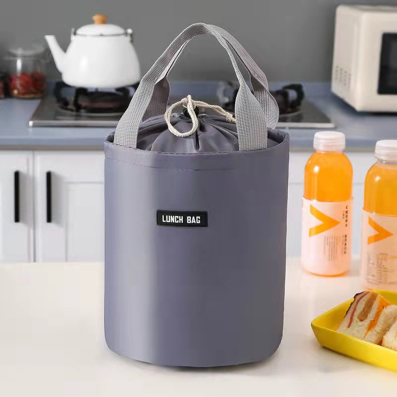 Large Capacity Portable Lunch Bag Fresh-keeping Cylindrical Insulated Lunch Box Round Aluminum Foil Food Thermal Cooler Tote: black