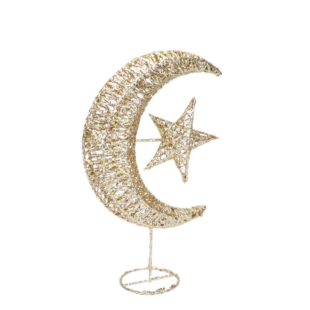 Wrought Iron Christmas Tree Topper Glittering Star and Moon Treetop Home Decor Party Supplies (Golden 20cm): Golden