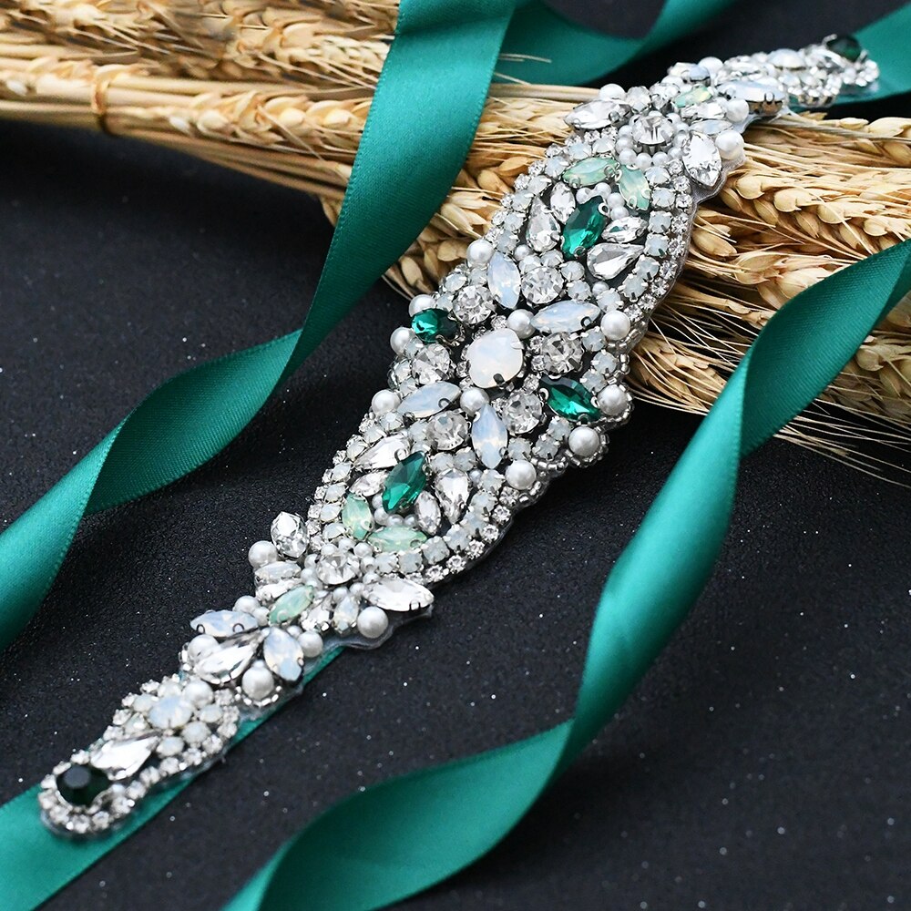 Grün Kleid Gürtel Grün Diamanten Gürtel für Hochzeit Gürtel Opal Strass Brautjungfer Dekorative Gürtel Braut Kristall Hochzeit Schärpen