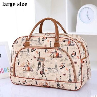 Women Travel Bags PU Leather Large Capacity Waterproof Print Luggage Duffle Bag Men Casual Travelling Weekend Bags: Eiffel tower L