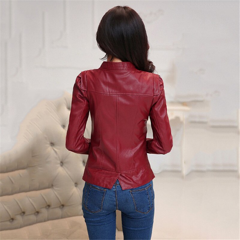 Chaqueta de piel sintética para mujer, abrigo ajustado de talla grande, rojo vino, negro, Coreano corto, para moto, LD1298, primavera y otoño,