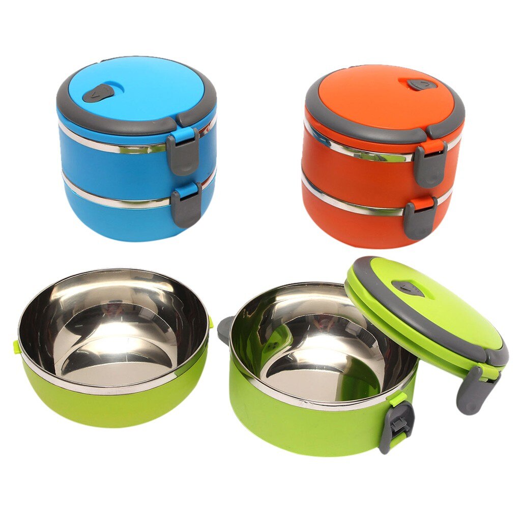 2 Lagen Eenvoudige Europese Stijl 304 Rvs Containers Thermische Lunch Case Geïsoleerde Bento Box Draagbare Voedsel Bergingen