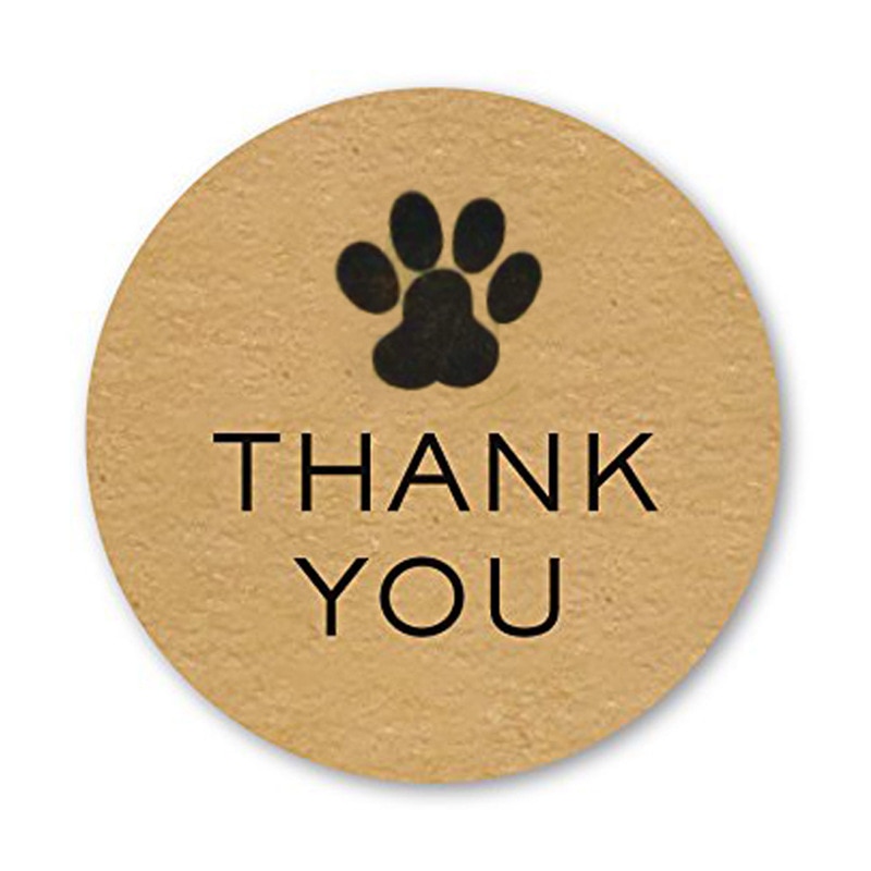 Naturale di Carta Kraft Grazie Adesivi di tenuta etichette Dog Paw Print 1Inch regalo di Imballaggio di cancelleria sticker 500 Etichette Per Bobina rotolo