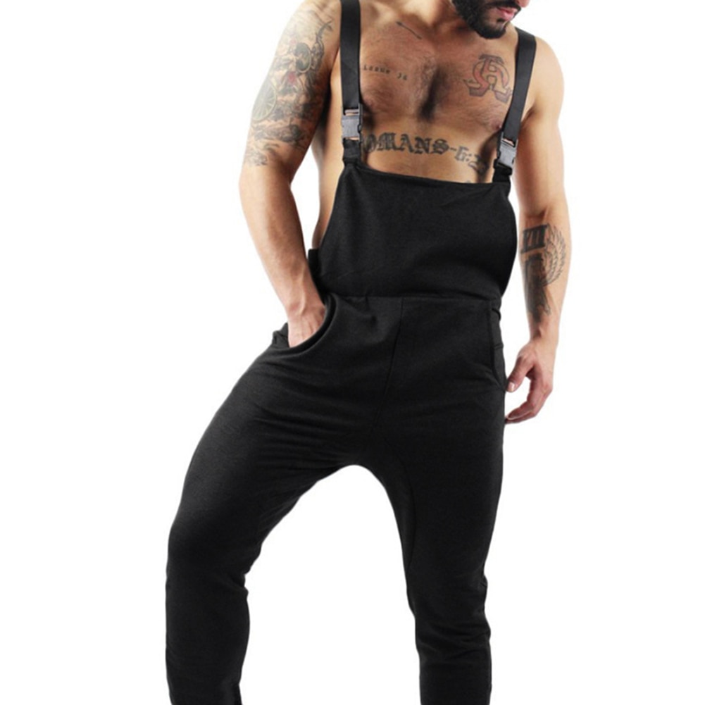Efterår mænd lange bukser jumpsuits street overalls herre selebukser casual solide ærmeløse overalls jumpsuits