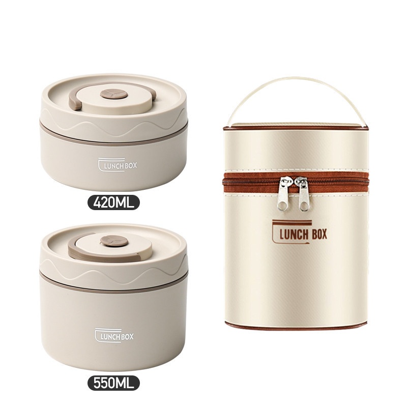 Magnetron draagbare geïsoleerde voedselcontainer Lunchbox Roestvrijstalen Bento Box Geïsoleerde lekvrije thermische lunchtassenset: WHITE