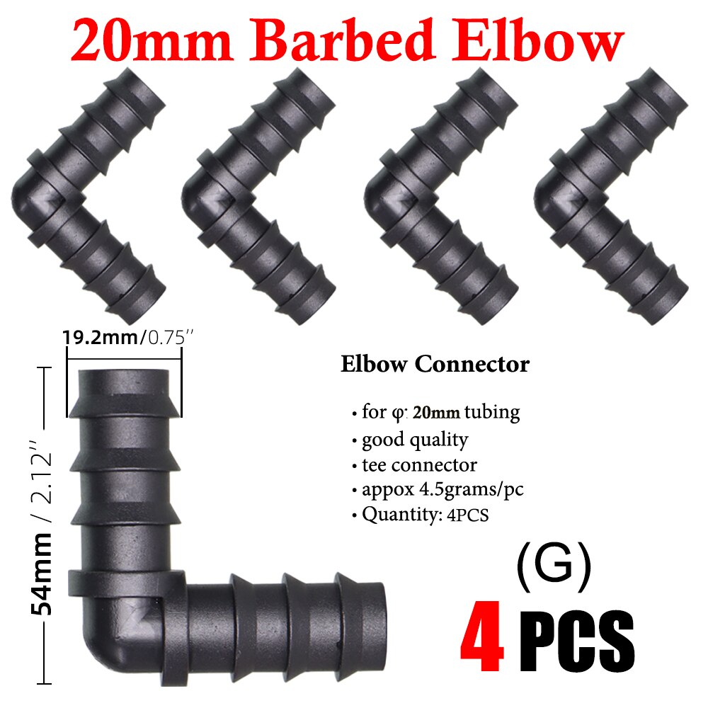 Garden Irrigation 16 20 25mm Tubing Barbed Connector Fitting Tee Elbow Couplings End Plug Shut Off Micro Drip Hose Adapter: GX4PCS