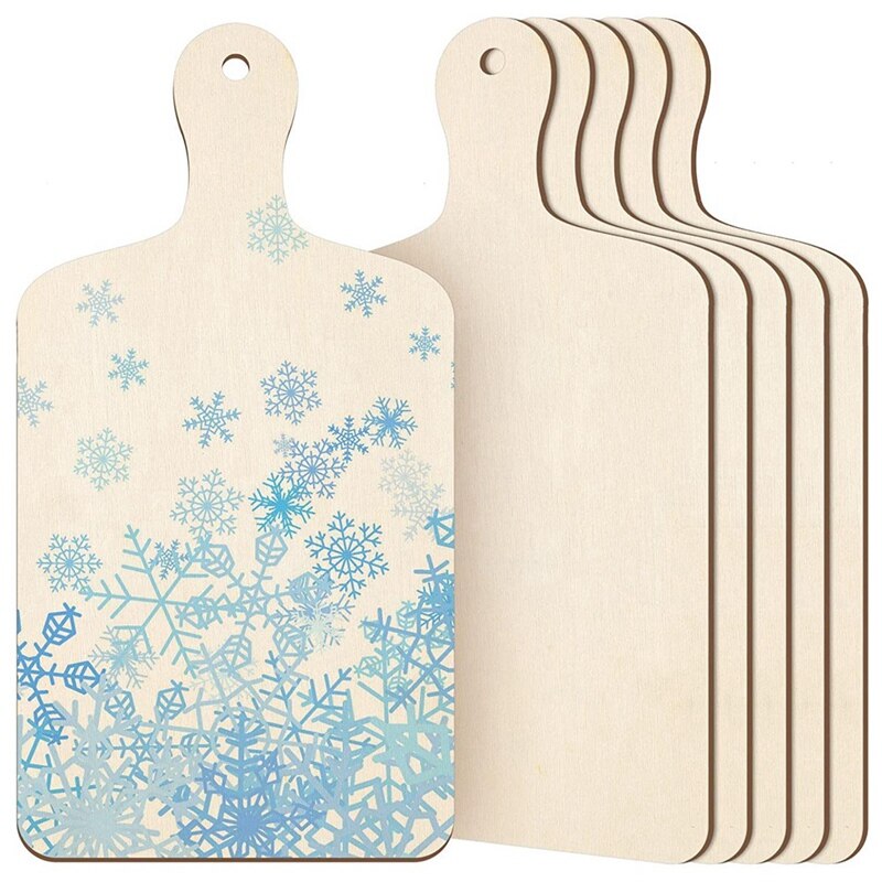 6 Pieces Christmas Mini Wooden Cutting Board With Handle Unfinished Wood Paddle Rectangle Chopping Board Tray Cutouts