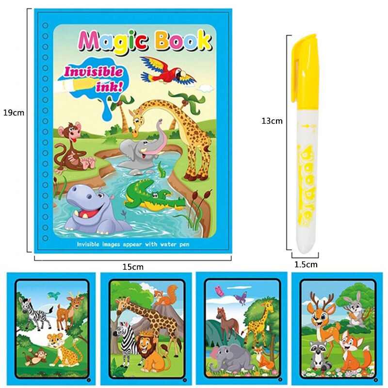 Animal Zoo Princess Magic Water Drawing Book Colorling Mermaid Cartoon Doodle Magic Pen Drawing Board Toys Kids Children: white