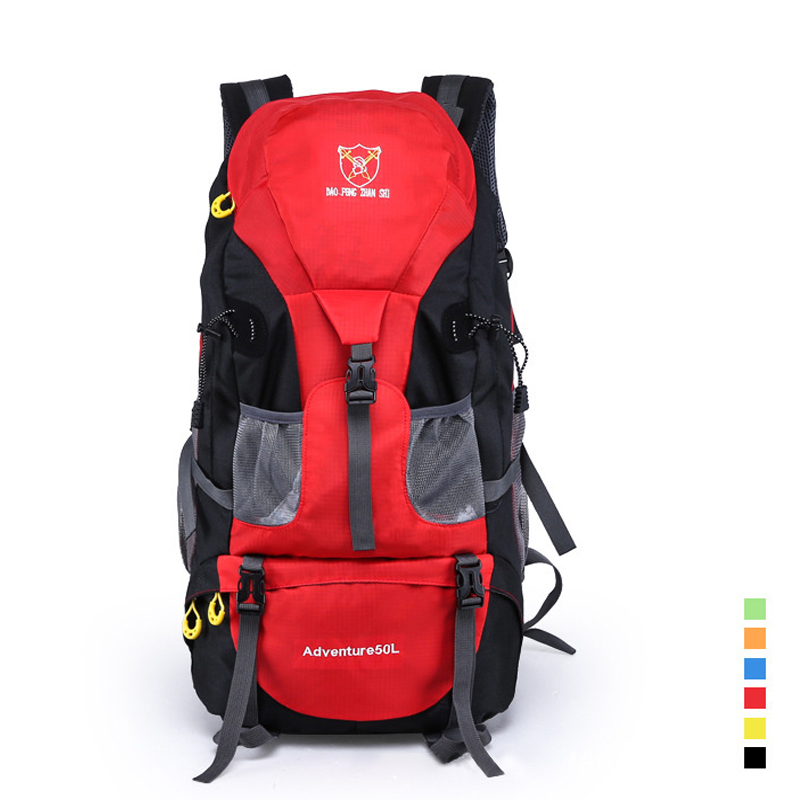50L Outdoor Travel Bag Load Bearing Climbing Backpack Thickened Strap Camping Bags Waterproof Large Capacity Hiking Rucksack: Red