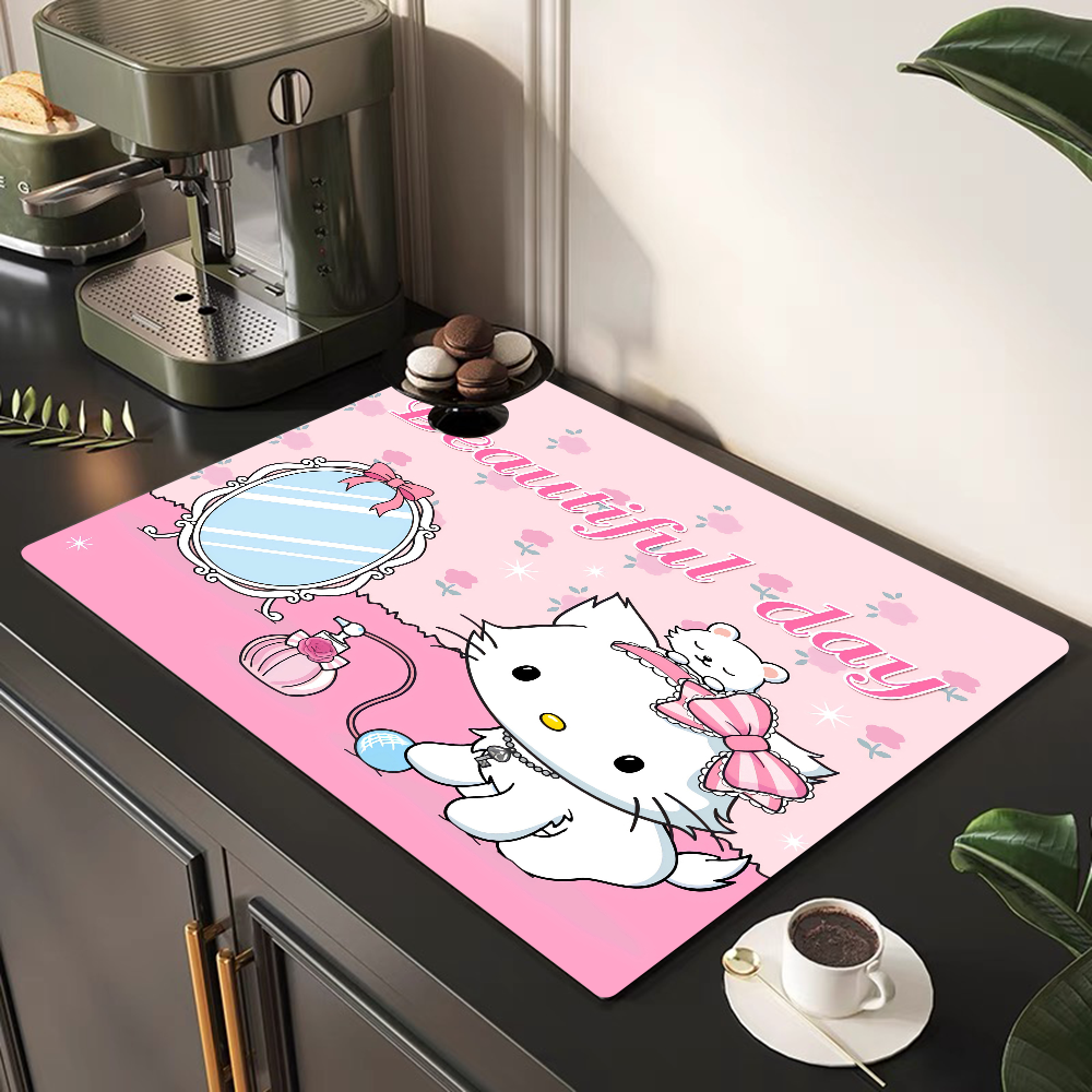 Hello Kitty Printed Dish Drying Mat Super Absorbent Coffee Drain Pad Tableware Quick Dry Rug Kitchen Dinnerware Placemat: 45x70cm / PURPLE