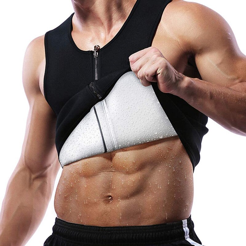 Brand Mens Undershirts Sleeveless Silver Coating Sweat tank top tees Shirt Body Shaper Zip Shirt Men Sauna Suit gym clothing