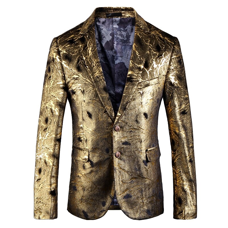 Traje de terciopelo de bronce dorado para hombre, prenda masculina de estilo coreano, informal, ajustado, con estampado dorado, talla 48-60,