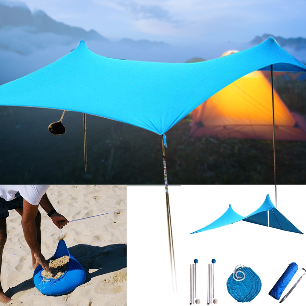 Foldable Portable Garden Beach Sun Shade Yard Camping Shelter Tent With Sandbag Family High Stretch Fishing Outdoor Iron Poles