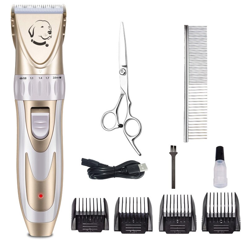 Profissional pet cão aparador de pêlos animais de estimação grooming clippers gato cão cortador máquina barbeador baixo ruído tesoura elétrica clipper: KIT4-WHITE