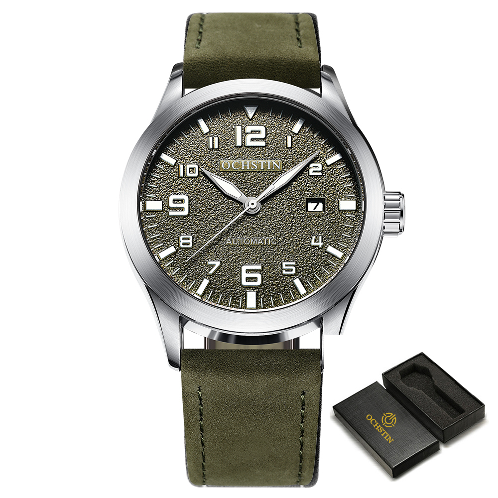 OCHSTIN Mann Mechanische Pilot Armbanduhren Luxus Selbst Wind Leder Mechaniker Männliche Uhr Auto Datum Relogio Masculino für Männer: Kaffee