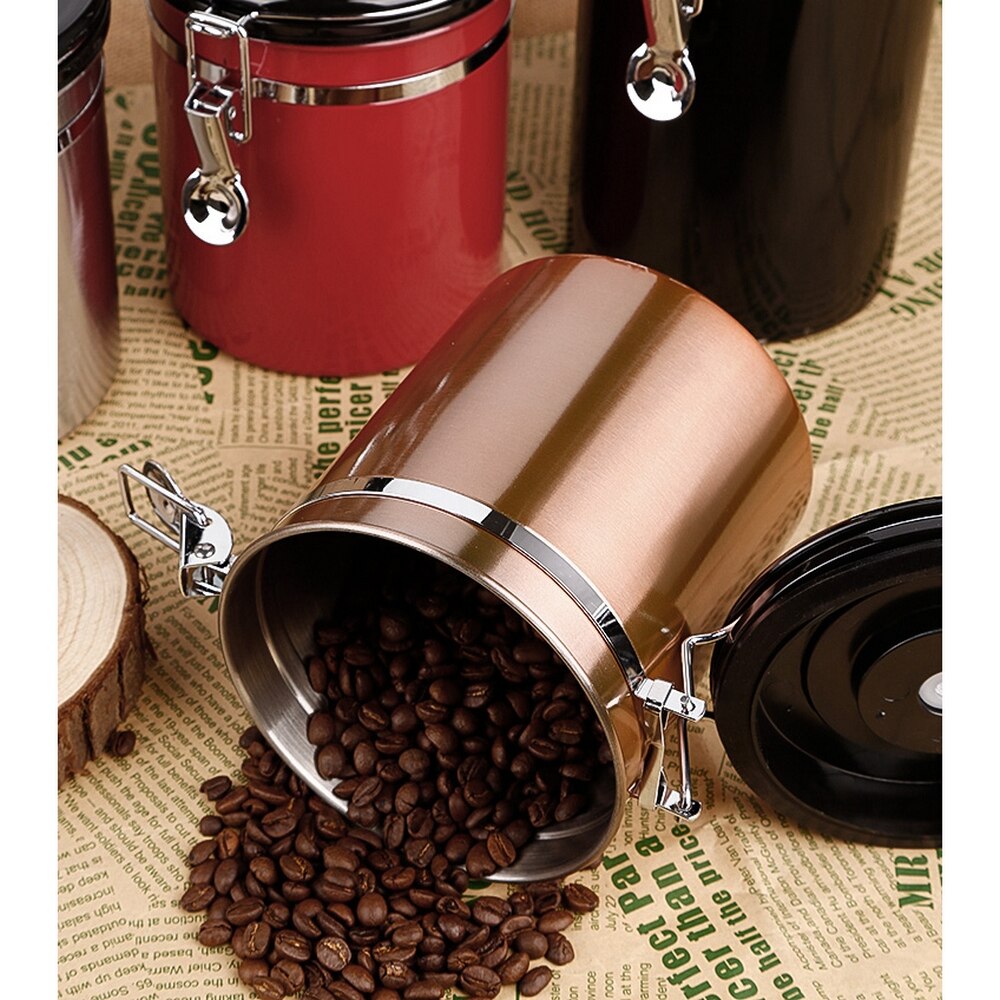 Stainless Steel Sealed Tank Coffee Bean Tea Storage Storage Box Container Dried Fruit Airtight Cans with Exhaust Valve