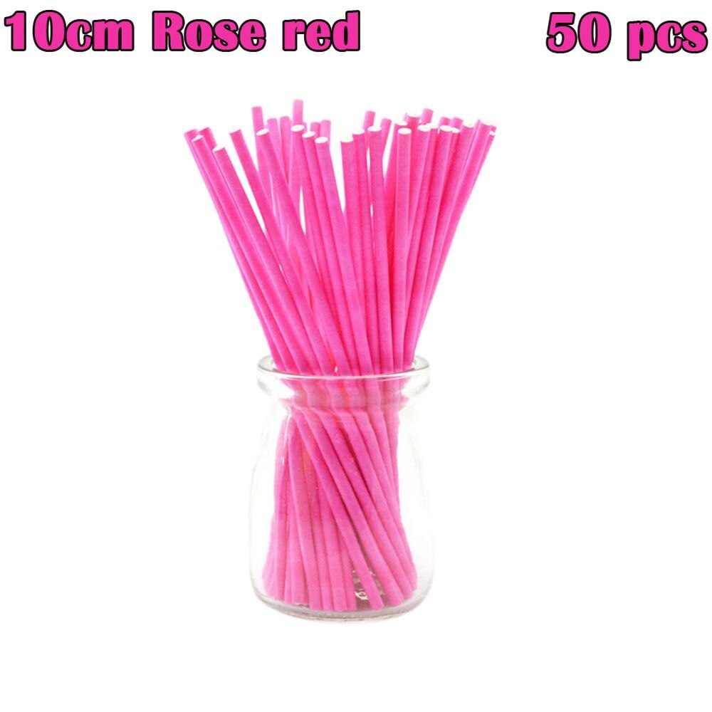 Bâtons couleur bonbon, bricolage, sucre artisanal, ventouses, papier solide, ventouse, 50 pièces/lot, 4 "/6": Rose Red  10cm