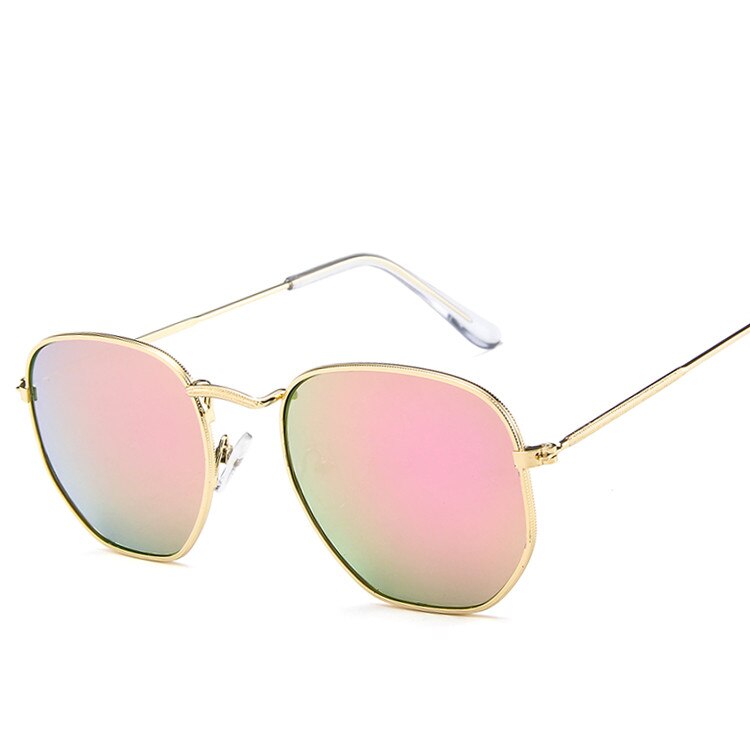 Polygonale kvinner solbriller menn briller dame luksus retro metall solbriller årgang speil  uv400 oculos de sol: Kvikksølvrosa