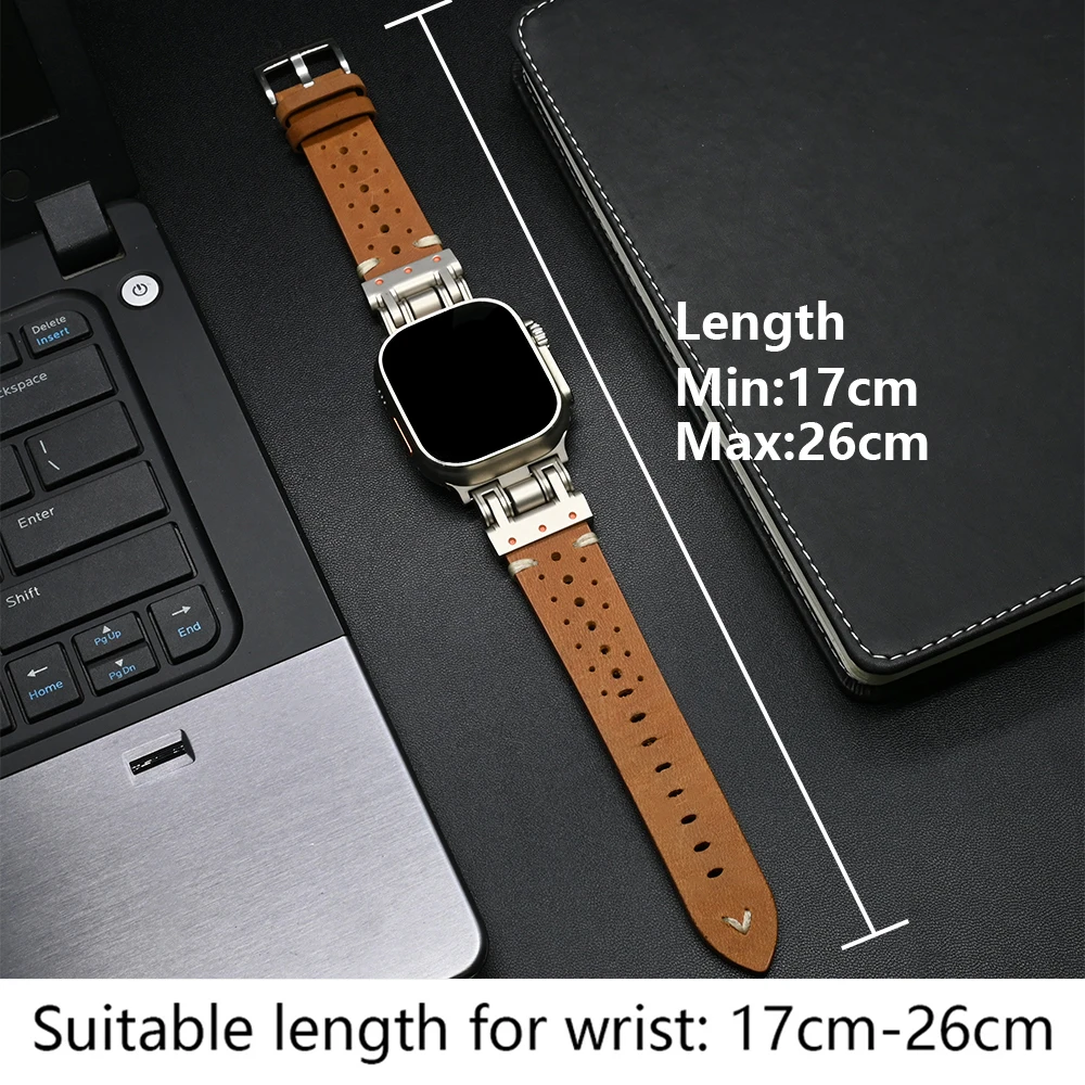 Bracelet de sport en cuir pour Apple Watch, Titanium Document Men Strap, IWatch Series 9 8 7 6 5 4 Se Ultra 2 Correa, 49mm, 45mm, 44mm, 42mm