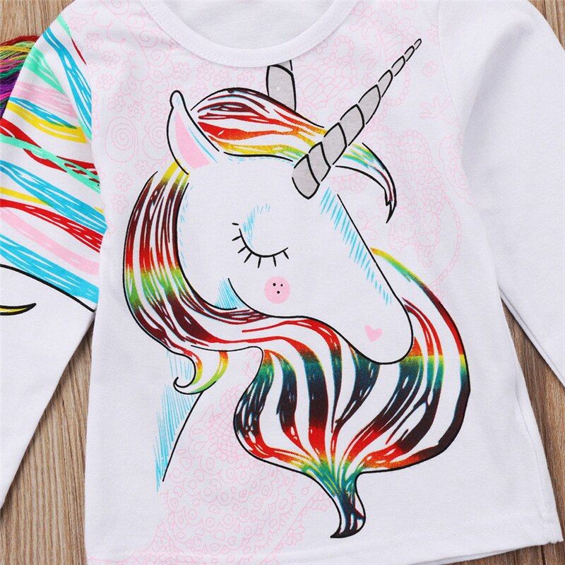 Summer Baby Boys Girls T-shirt Cotton Cartoon Unicorn Printed Tops Long Sleeve Kids T-shirt Tops Blouse Clothes