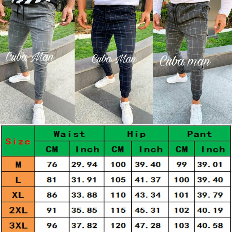 Pantalon de survêtement à carreaux pour homme, bas de jogging moulant, Streetwear, à la