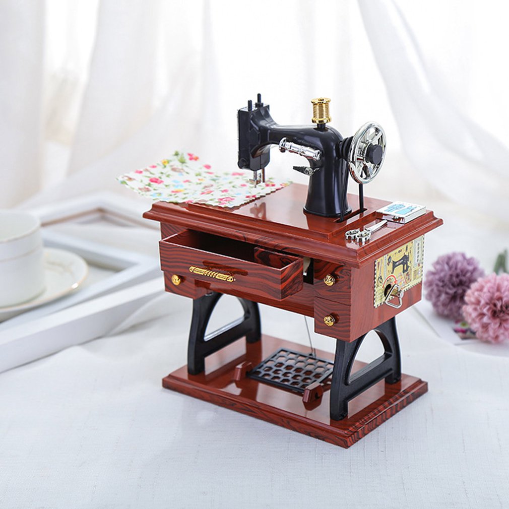 Máquina de coser antigua, caja de música , caja de música Retro similar a la madera, decoración china, de San Valentín