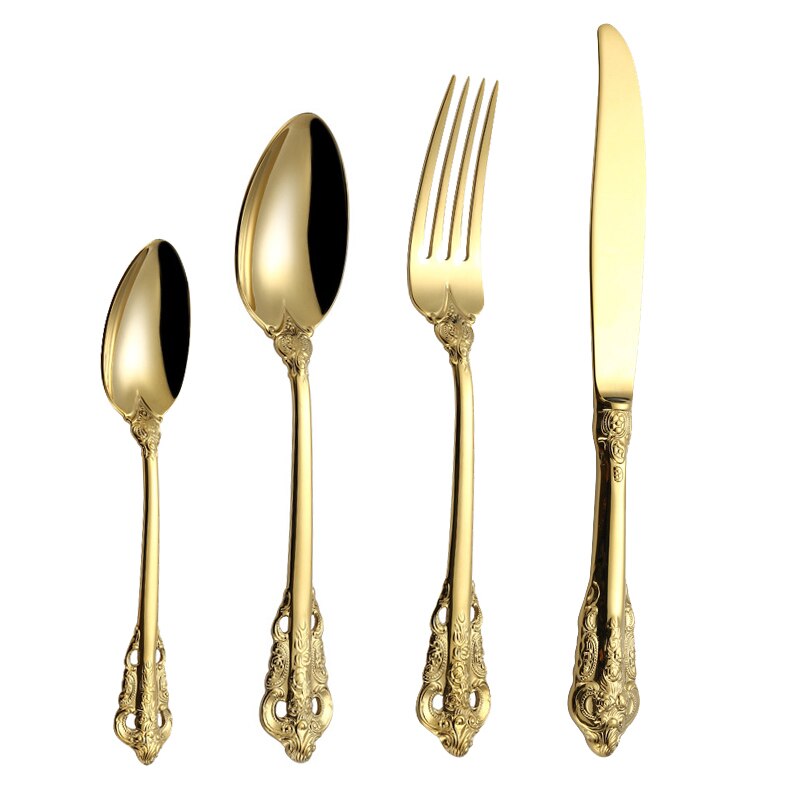 Spklifey servise sæt guld bestik gaffel rustfrit stål ske royal bestik gafler knive skeer køkken ske bordservice: Guld 1 sæt