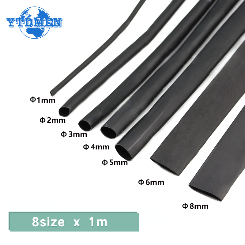 8 meter/set Krimpkous 1/2/3/4/5/6/8mm 2:1 Zwart Isolatie Krimpfolie Krimpkous voor Kabel DIY Connector Draad Kit