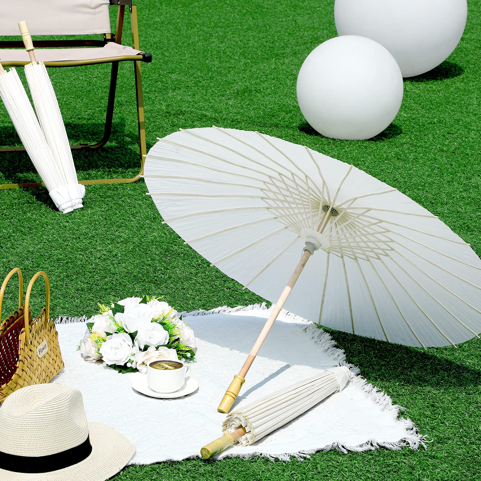 60/84cm Wedding Paper Umbrellas Chinese Wooden handle White DIY Rustic Photography Props for Baby Shower Party Wedding
