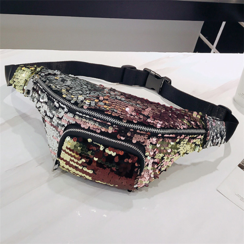 Women Girls Sequins Glitter Waist Bag Fanny Pack Pouch Hip Purse Girlfriend Cool Coin Crossbody Shouder Waist Pack: 4