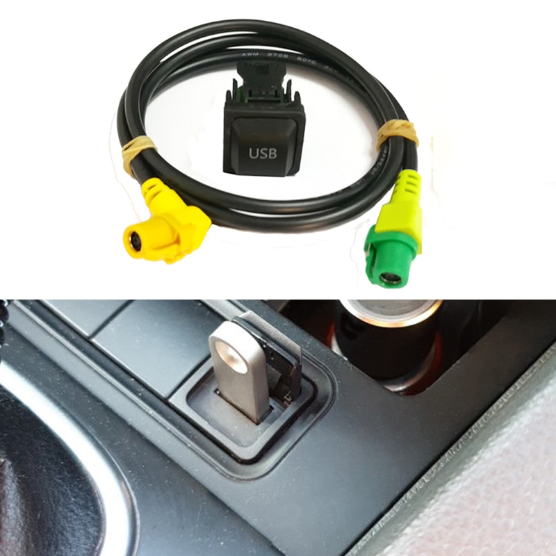 Bil usb switch kabel aux switch knap kabel til vw passat  b6 b7 golf 6 polo bora cc rcd 510 rns 315 usb aux adapter lydkabel