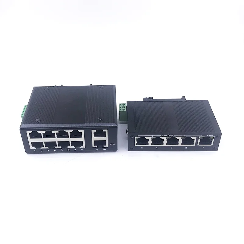 Mini interruptor ethernet industrial não gerenciado, 5/10 portas 10/100m 5v-58v 5/10 portas 100m, proteção contra raios 4kv, antiestático 4kv