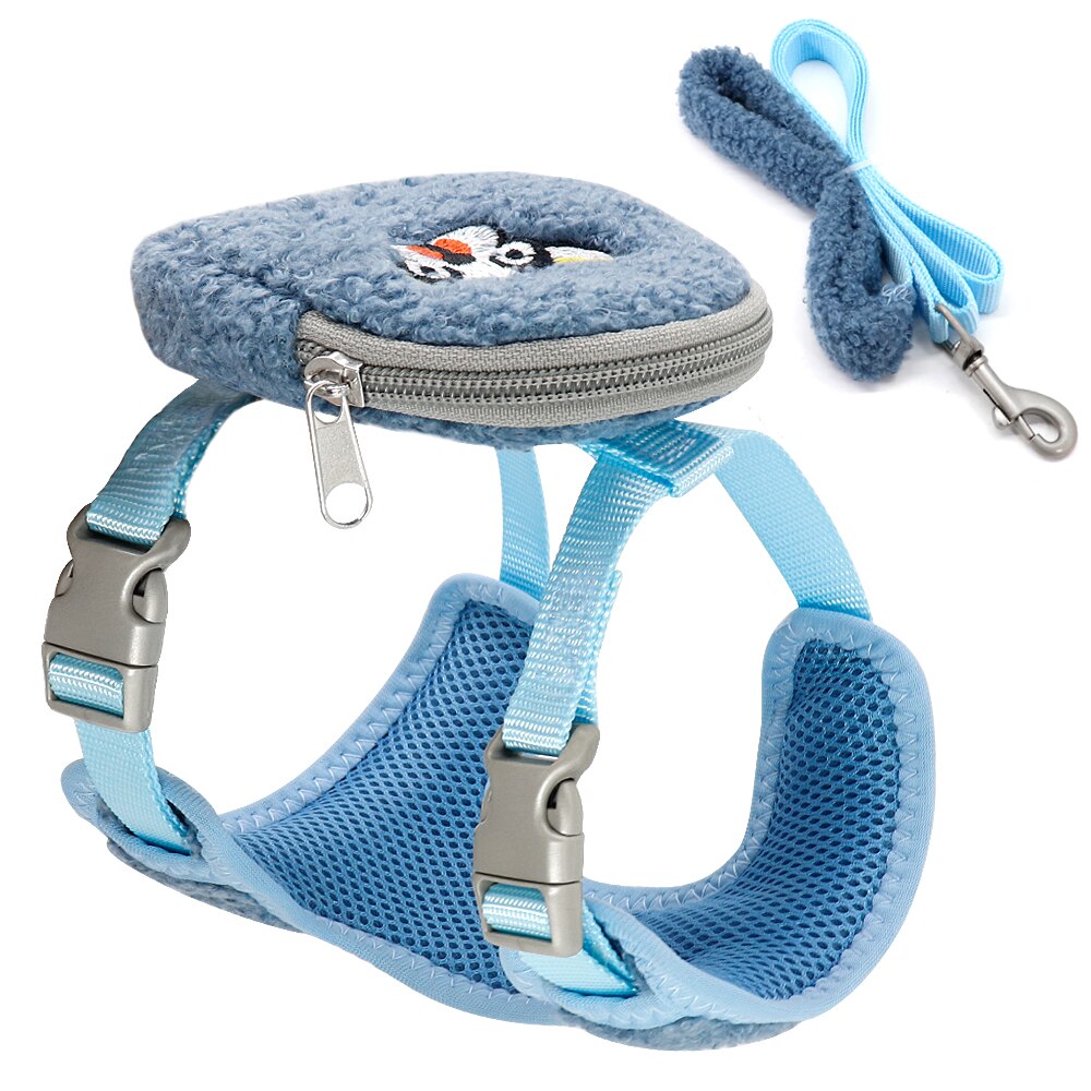 Lille hundesele snor med snackpose nylon chihuahua hvalpe kat sele bly flannel kæledyr mops seler til små mellemstore hunde