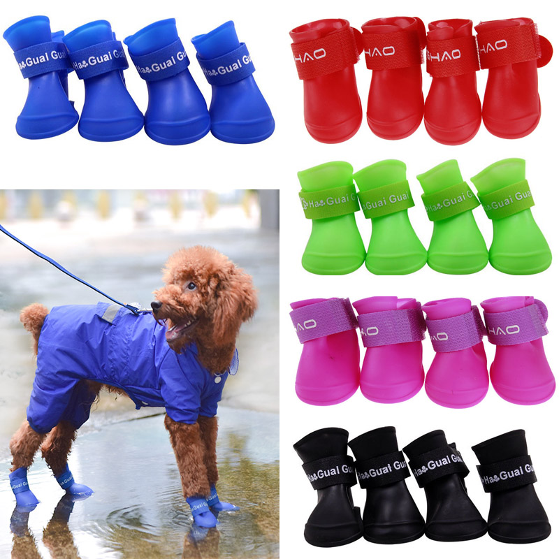 Botas de goma antideslizantes para mascotas, impermeables, para perros pequeños, medianos y grandes, zapatos para exteriores, botines para perros, accesorios para mascotas, 4 Uds.
