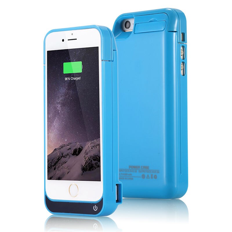 For iPhone 5C 4200mAh Portable Backup External USB Battery Charger Case For iPhone5S 5 SE Powerbank Pack Stand Charging Cover i5: Sky Blue