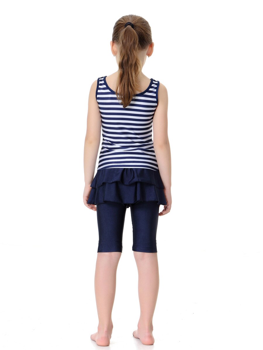 Little Girls Burkini Sleeveless Swimwear Suit Children Striped Muslim Swimsuit Islamic Swimwear Suit