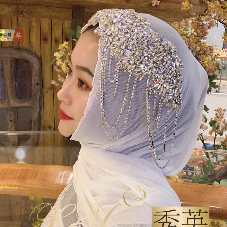 Juhla häät tekojalokivi loistava hijabs nainen muslimi huivit: B
