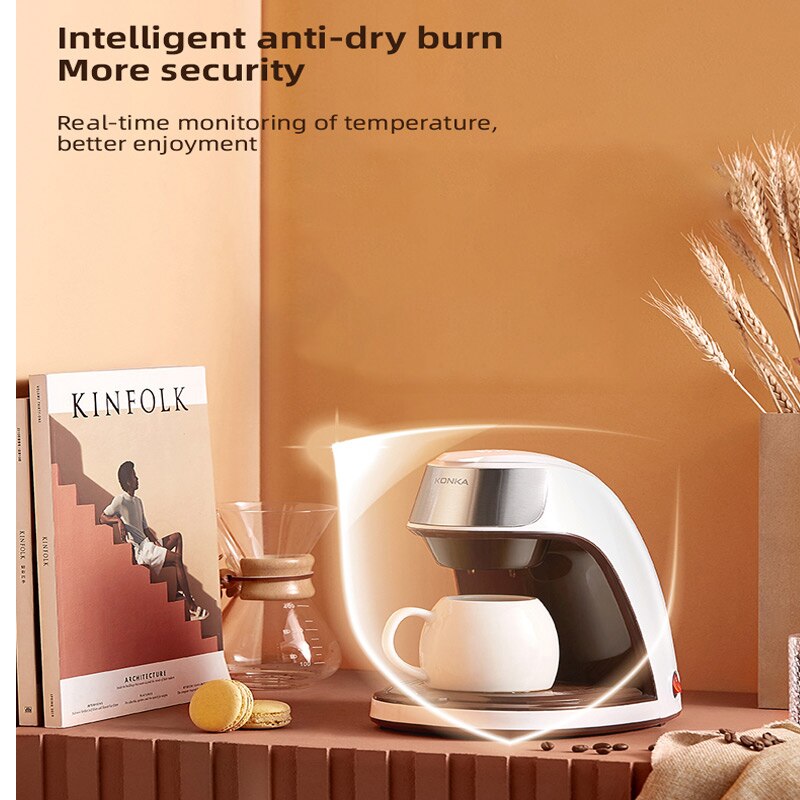 Household American Drip Coffee Machine Automatic Kitchen Appliance Coffee Maker 300ML Cafeter Cappuccino Milk Frother Coffee Pot