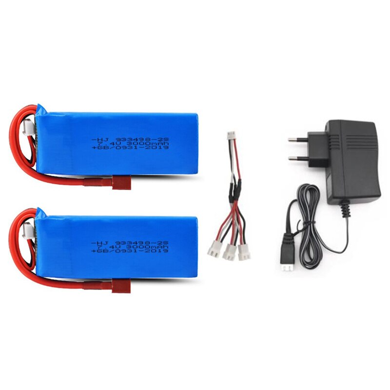 Wltoys 144001 Car 2s 7.4V 3000mAh Upgraded Lipo Battery T Plug For Wltoys 1/14 144001 RC Car Boat Lipo Battery Parts Upgraded: 2batteryEu