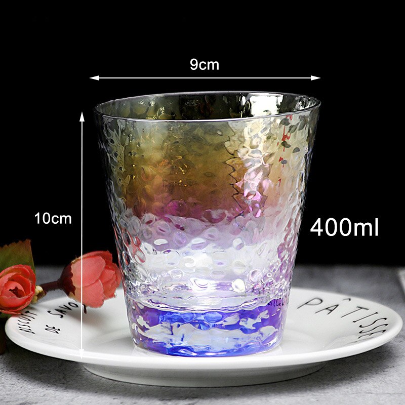 Luxury Lead-free Rainbow hammer Glass Cup Breakfast Milk Tea mug Coffee Juice Wine Cup Crystal Transparent Glass mugs: 400ml