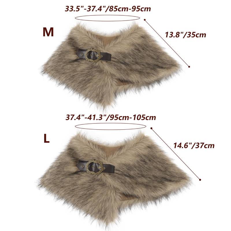 Dazcos viking faux fur scarf and cloak with medieval brooch, fur collar for larp costume accessories