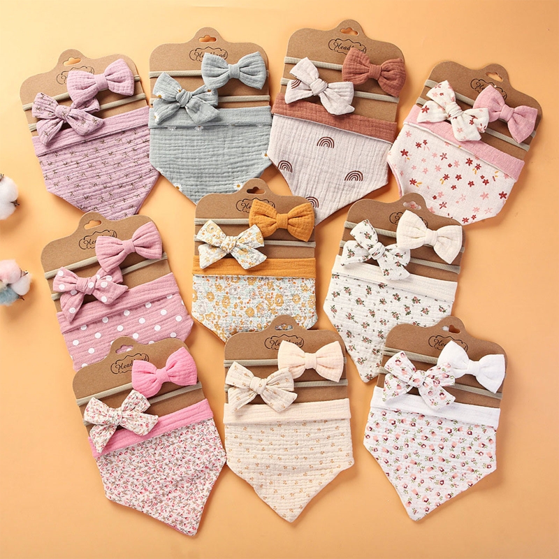 3 pz/set cotone bavaglino fiocco fascia pulsante regolabile triangolo Saliva asciugamano stampa neonato ragazzo ragazza alimentazione Burp panno