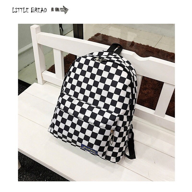 2019 Vendita calda plaid in Bianco e Nero Zaino casuale nylon Esterno Zaino Da Viaggio Collegio Sacchetto di Scuola Studente di Stile